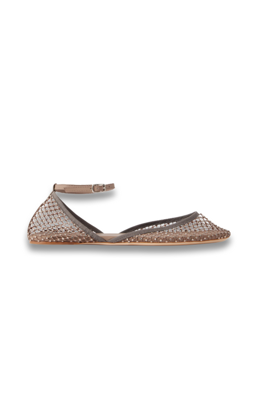 Minette Leather-trimmed Crystal-embellished Mesh Ballet Flats