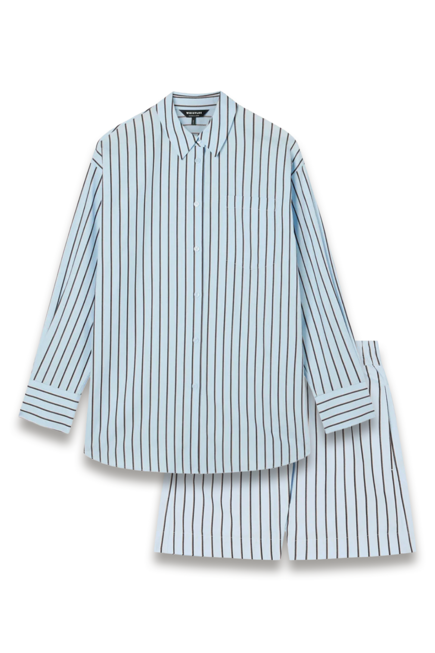Blue Cotton Poplin Stripe Shirt and Shorts