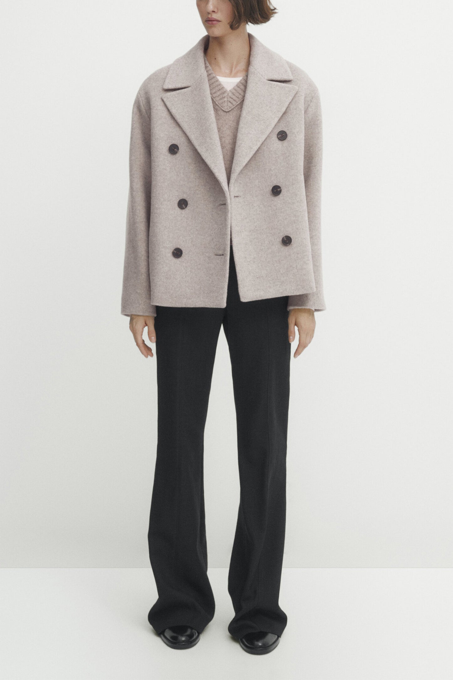 Grey Short Twill Pea Coat
