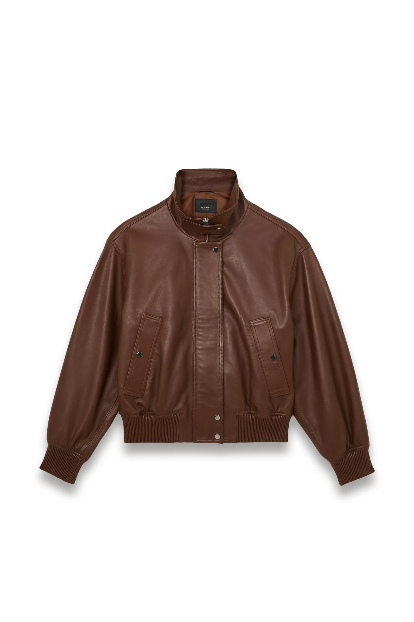 Petite Cara Leather Bomber Jacket, Chestnut Brown