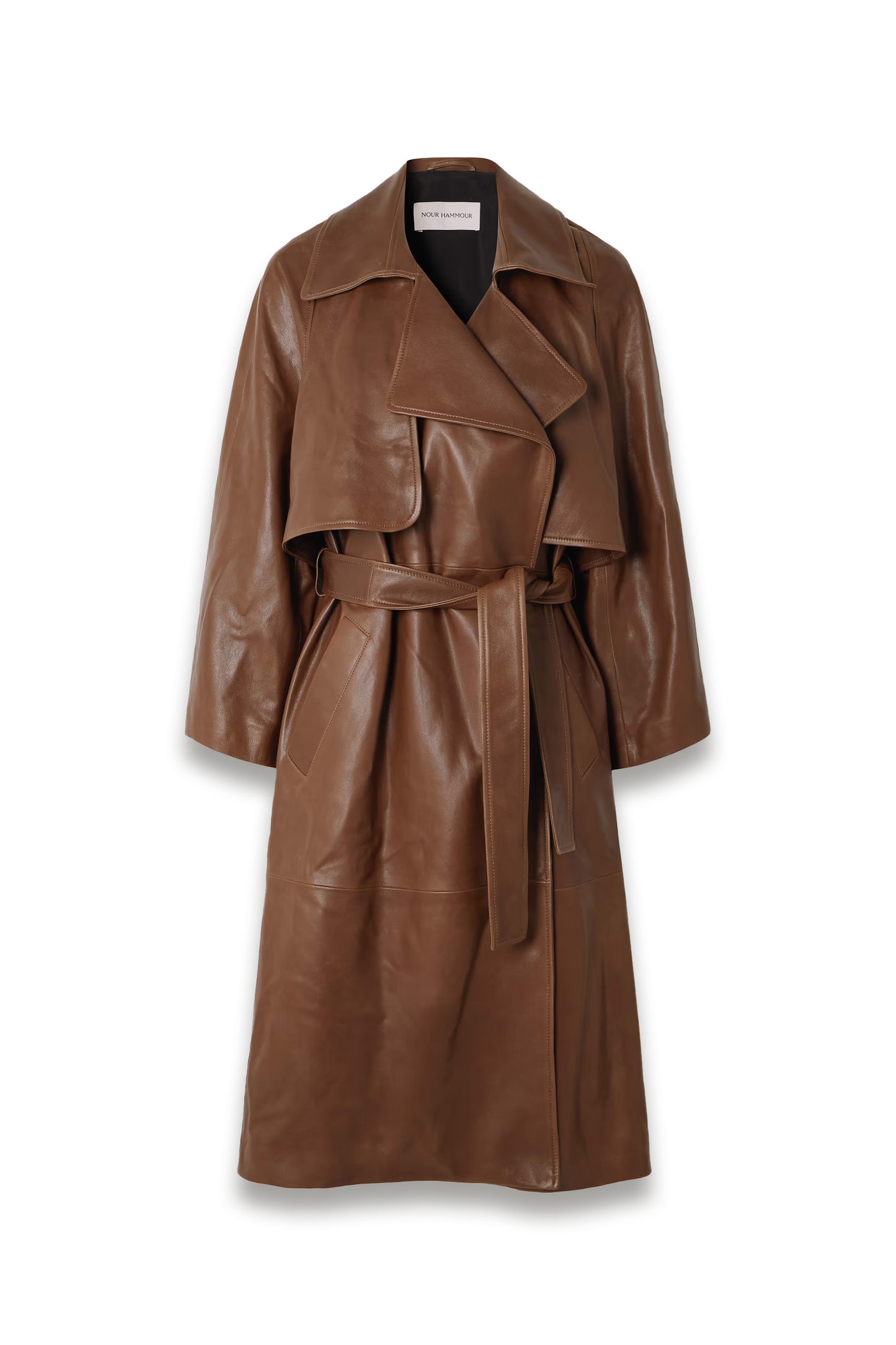 Cisely Belted Leather Trench Coat