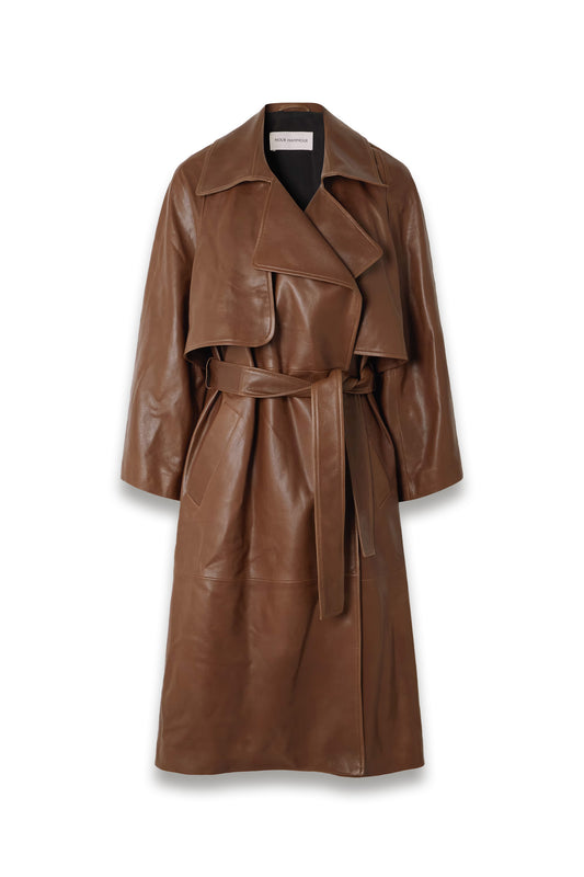 Cisely Belted Leather Trench Coat
