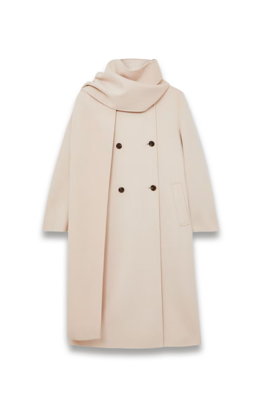 Wool-Blend Scarf Blindseam Coat in Cream