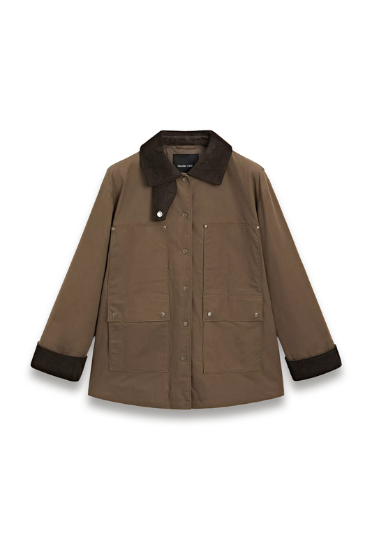 Waxed Parka with Corduroy Detail