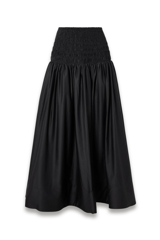 Shirred Cotton-sateen Midi Skirt