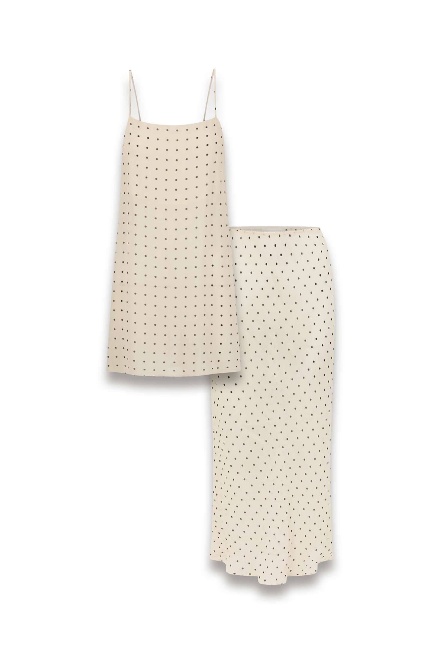 Vanessa Sandstone Sleeveless Spot Cami Top and Sheer Midi Skirt