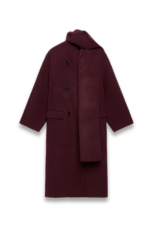 Burgundy Hand Finished Wool Blend Scarf Coat