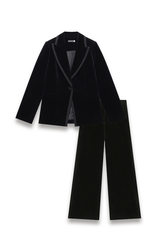 Black Velvet Satin Tux Blazer and Trousers