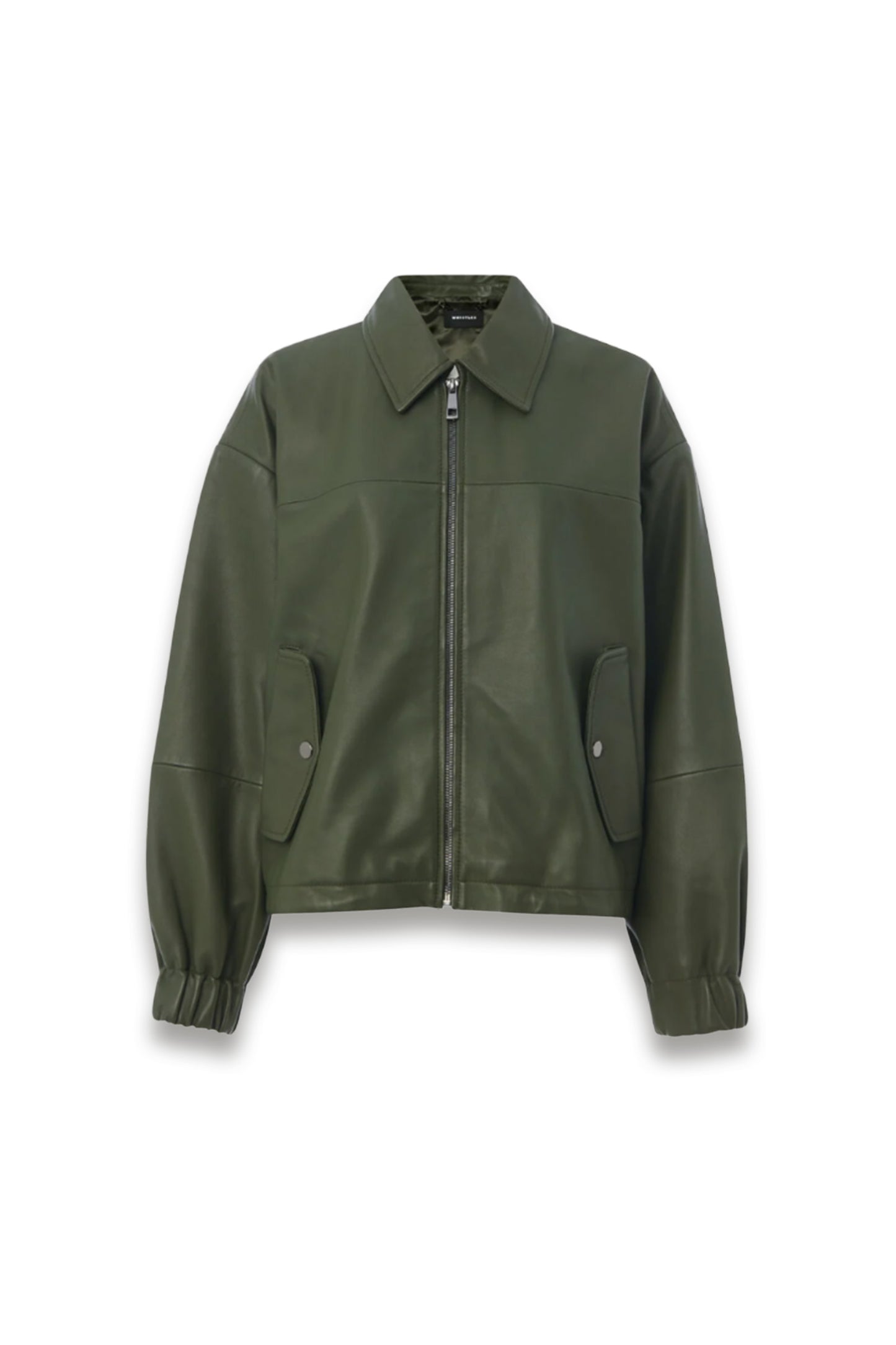 Khaki Frida Leather Bomber Jacket