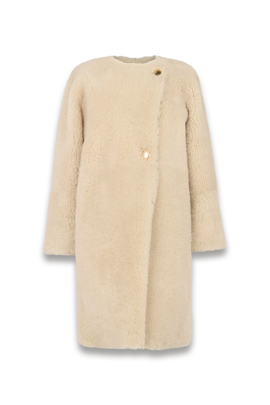 Beige Shearling Cocoon Coat