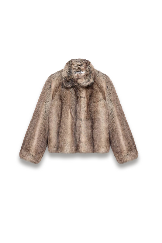 Neutral Faux Fur Cropped Jacket