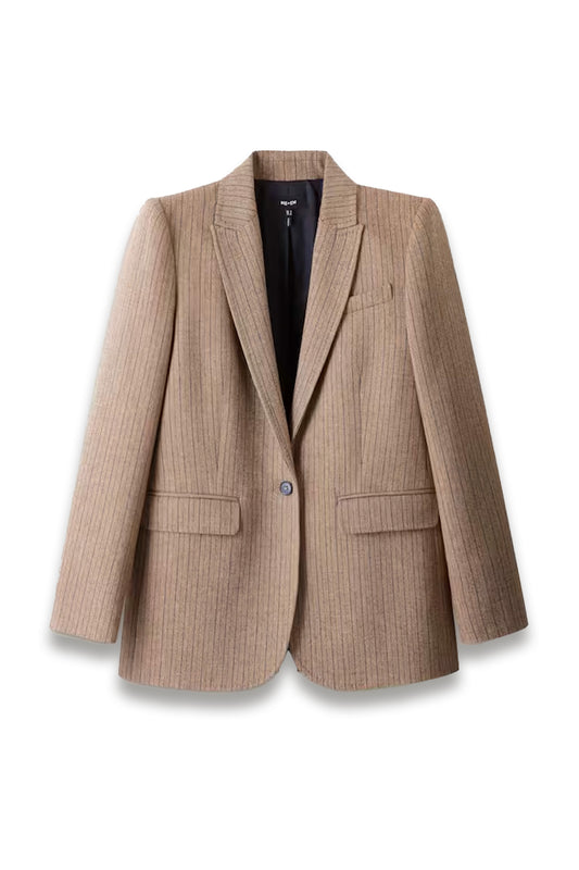 Brown Pinstripe Sharp Shoulder Blazer