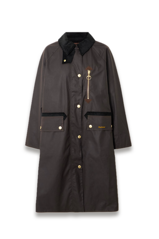Evette Corduroy-trimmed Waxed-cotton Trench Coat