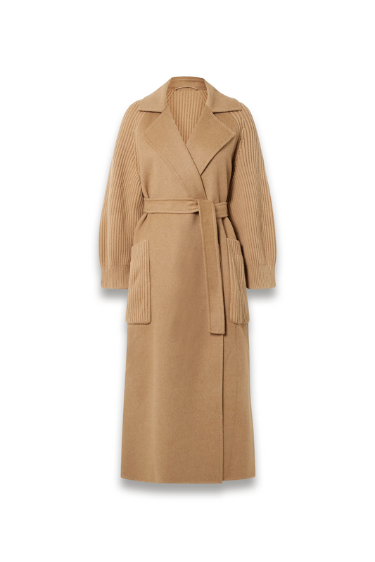Berard Camel Hair and Ribbed Wool and Cashmere-blend Coat
