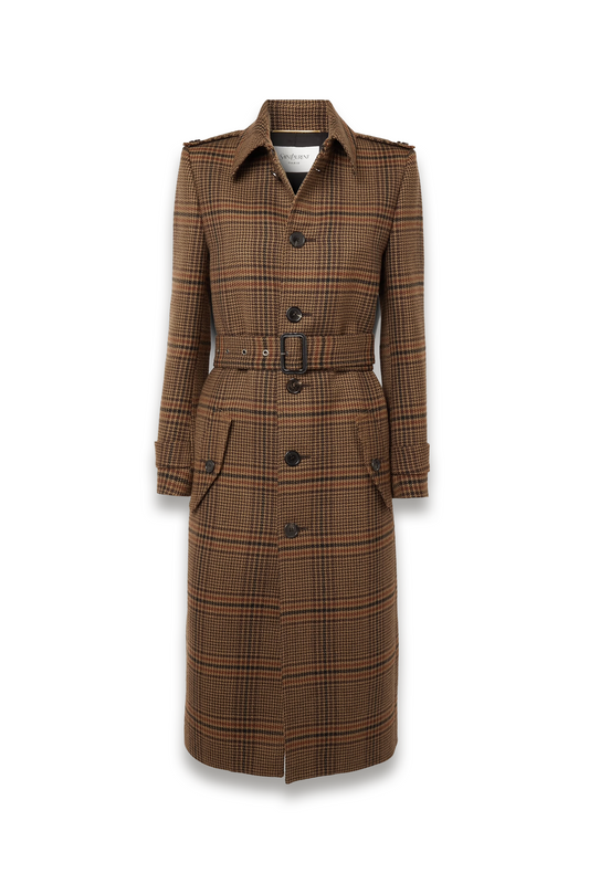 Belted Checked-wool Trench Coat
