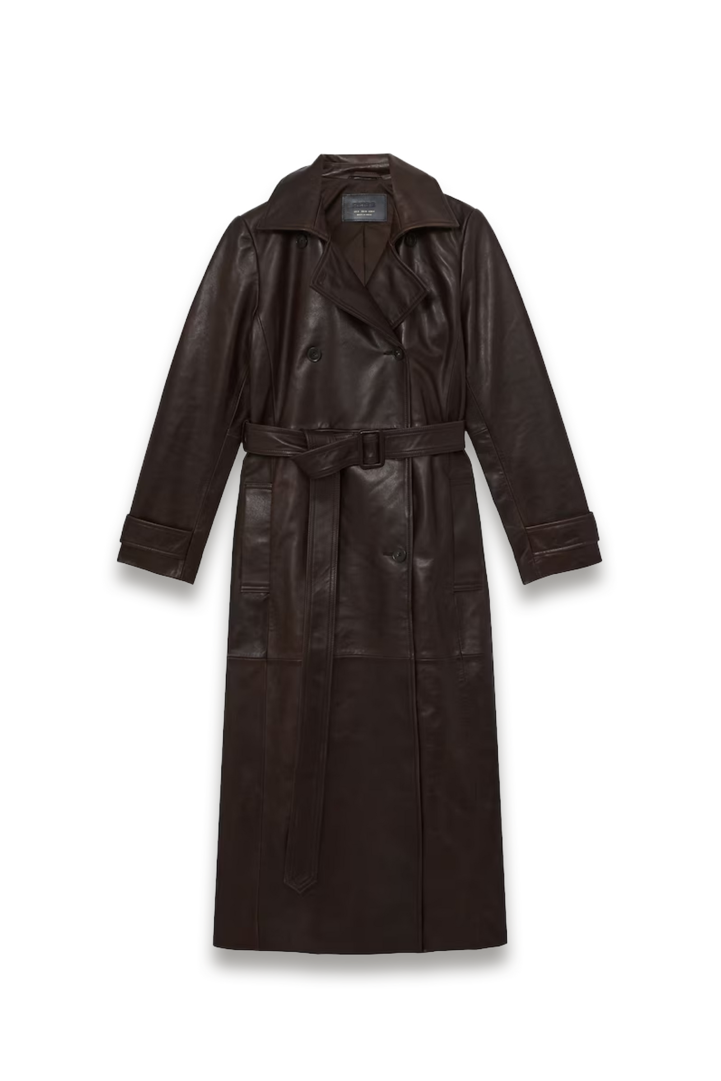 Leather Double-breasted Trench Coat in Chocolate