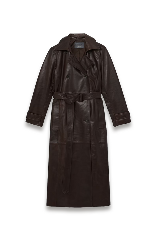 Leather Double-breasted Trench Coat in Chocolate