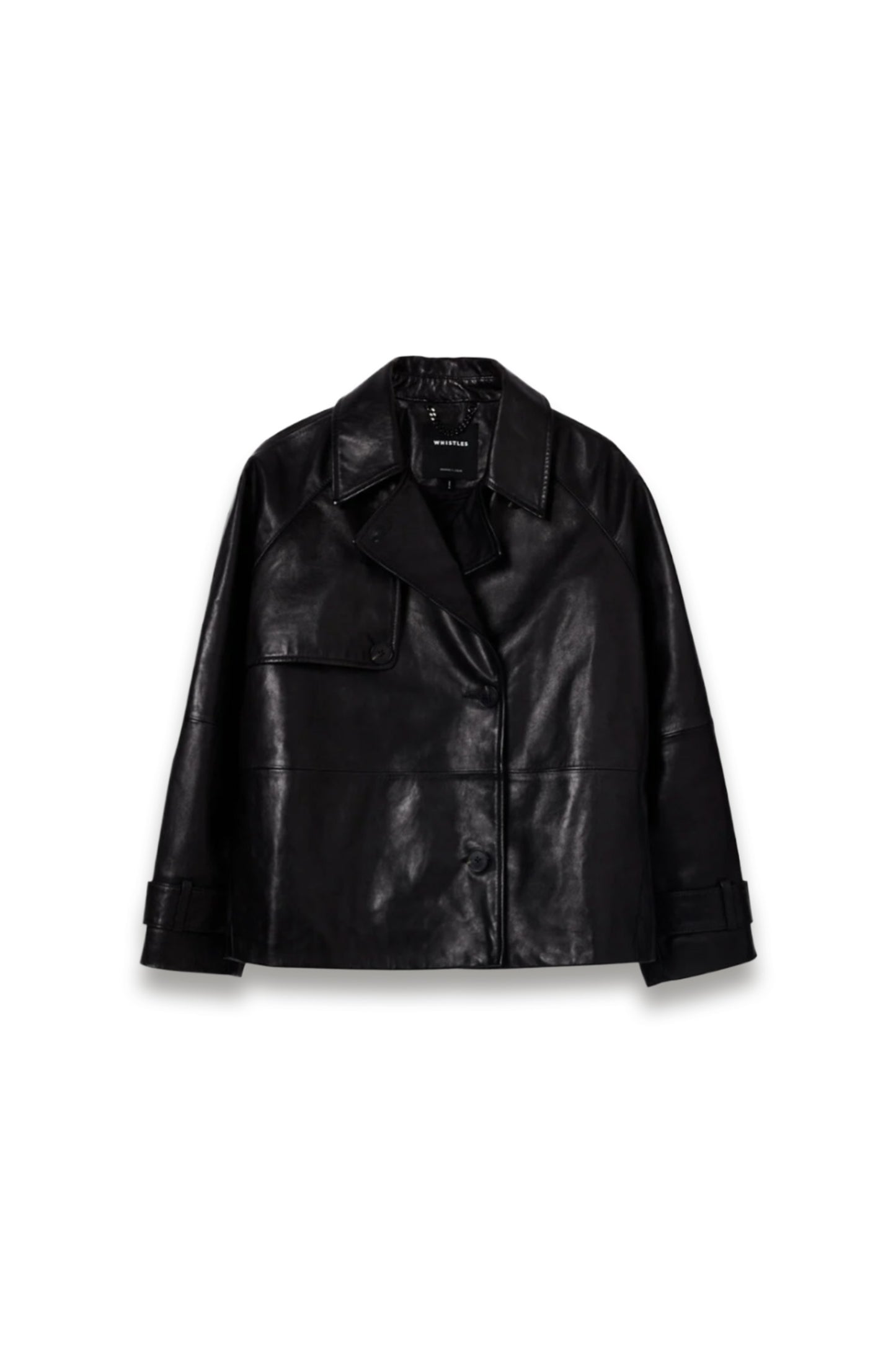 Black Short Leather Trench