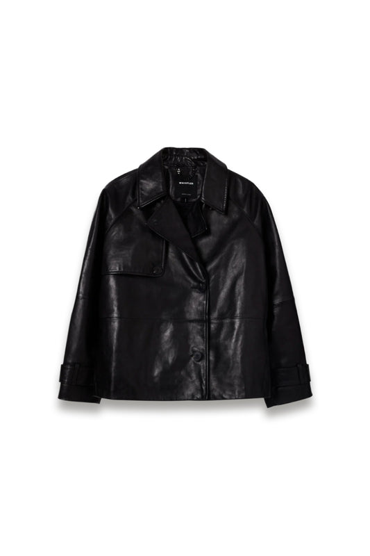 Black Short Leather Trench
