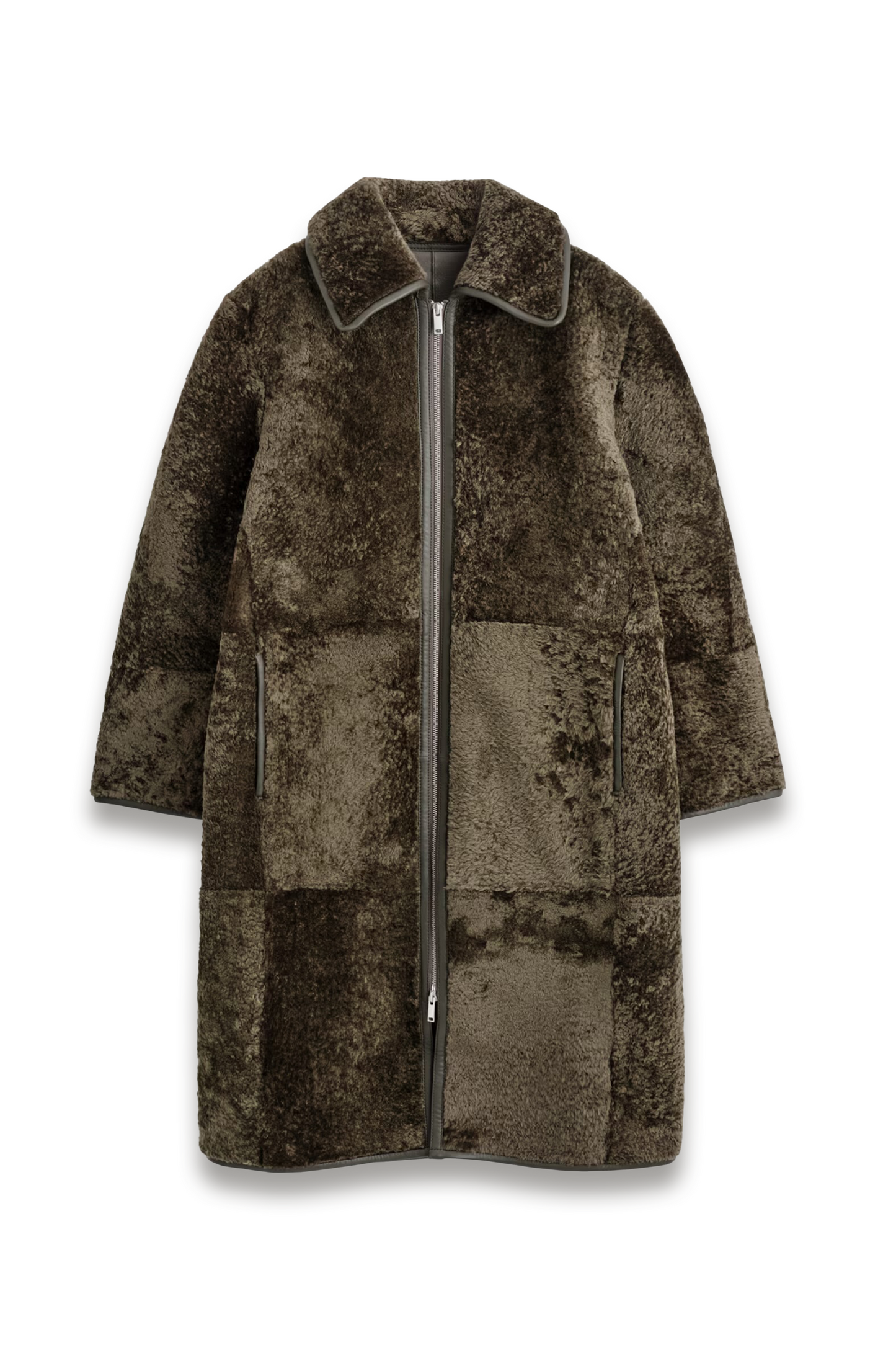 Leather-bonded Shearling Long Coat