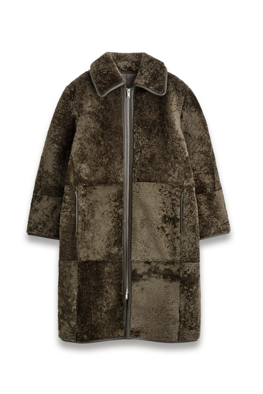 Leather-bonded Shearling Long Coat