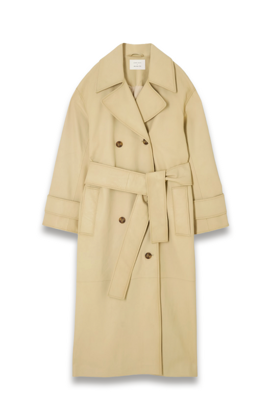 Longline Soft Leather Belted Trench Coat, Soft Yellow