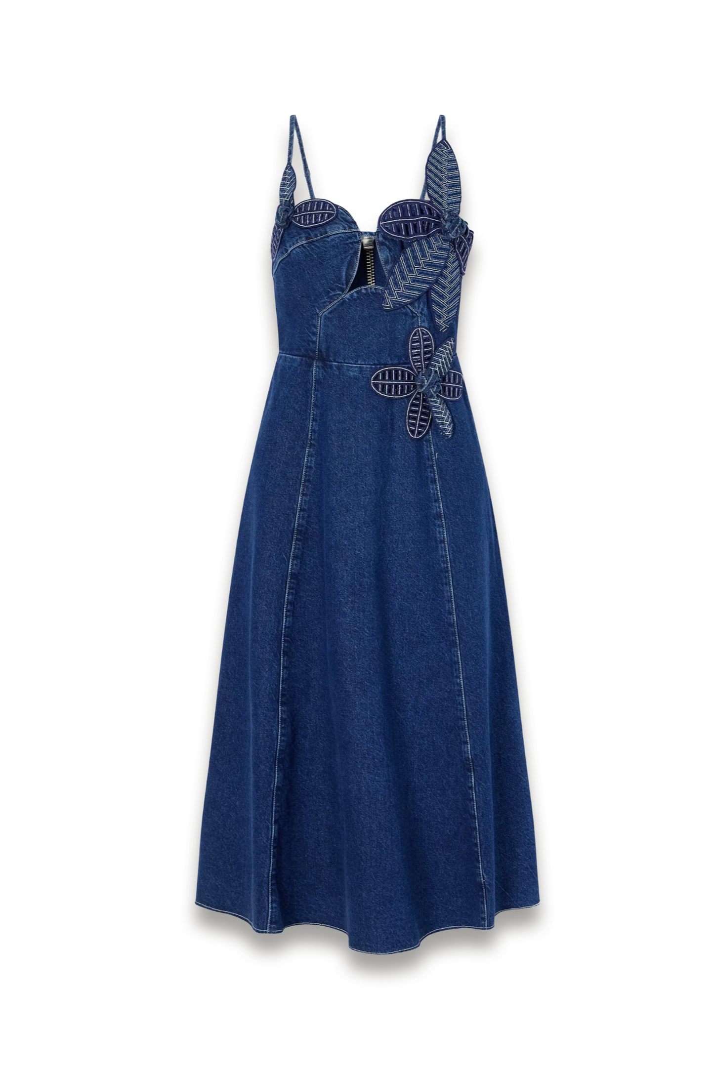 Floral-appliquéd Denim Midi Dress