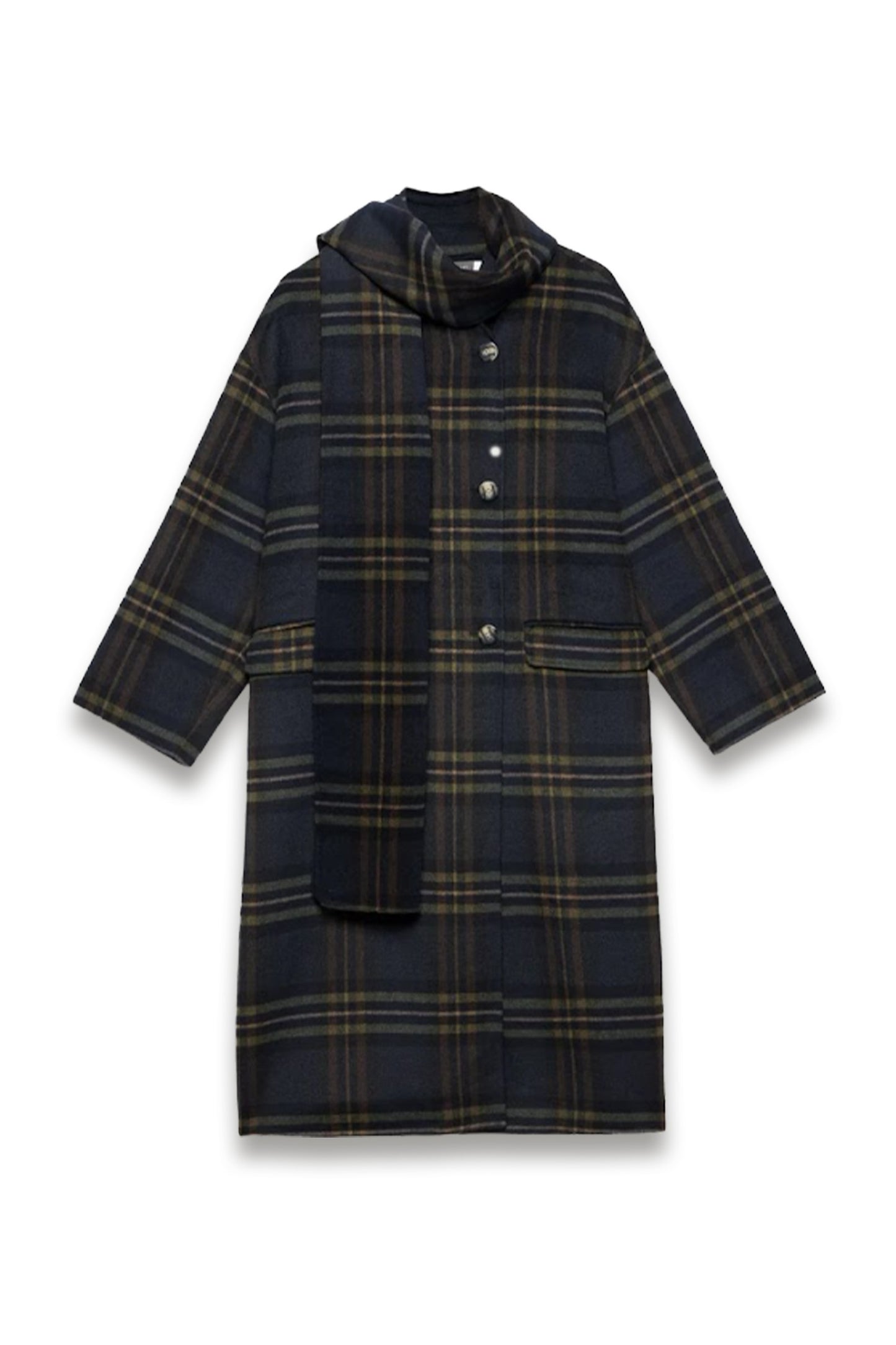 Navy Check Wool Blend Hand Finished Scarf Coat