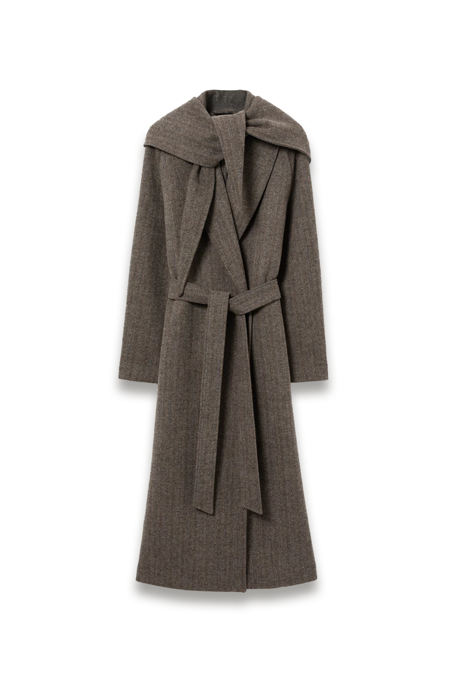 Herringbone Hooded Wrap Coat