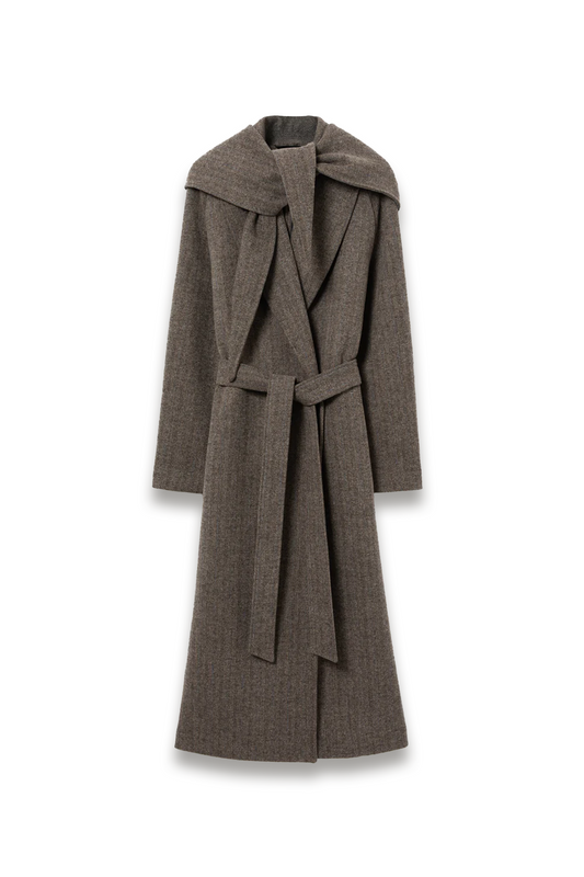 Herringbone Hooded Wrap Coat