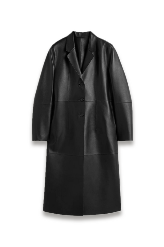 Slim Leather Coat in Black
