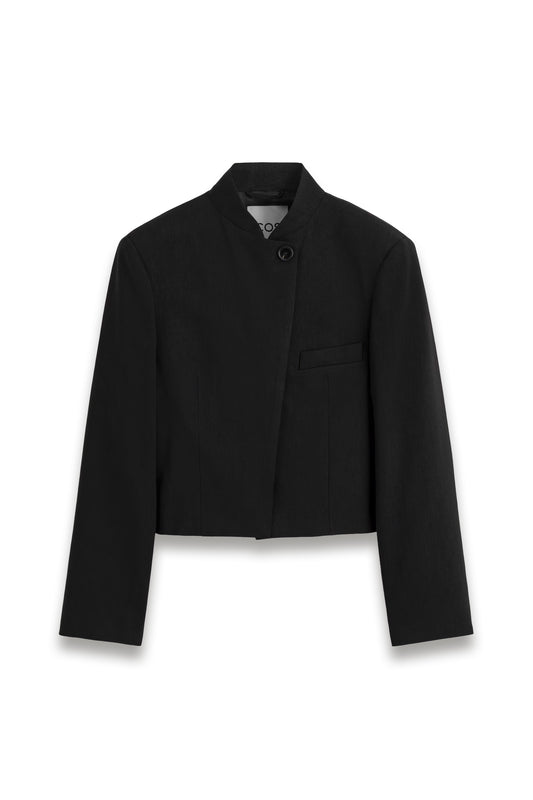 Cropped Structured Linen Blazer