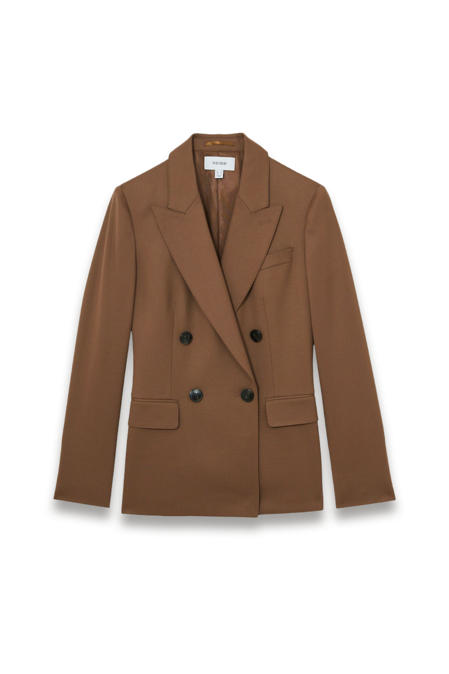 Wool-blend Double-breasted Suit Blazer in Tan