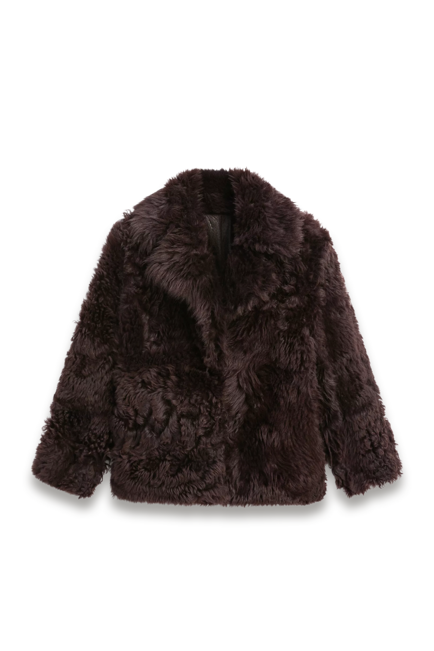 Sheepskin Leather Coat with Lapel Collar - STUDIO