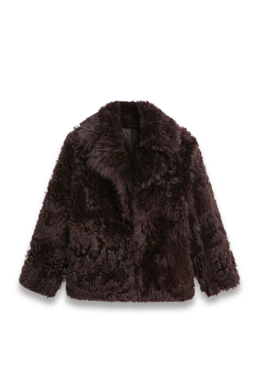 Sheepskin Leather Coat with Lapel Collar - STUDIO