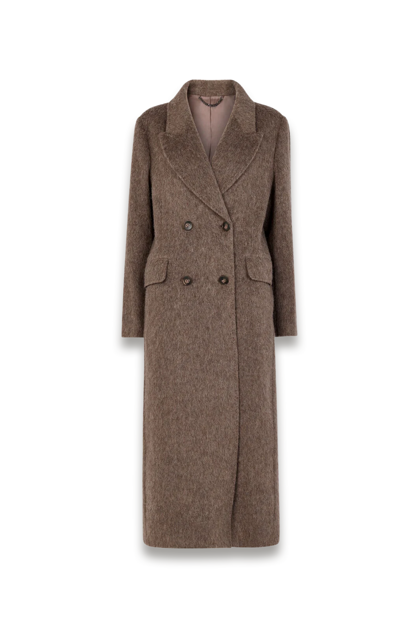 Taupe Maxi Double-breasted Wool Coat