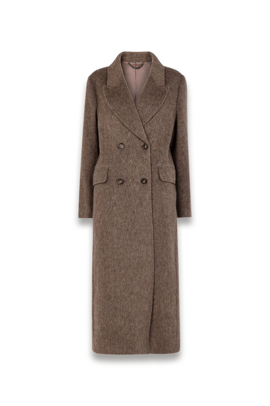 Taupe Maxi Double-breasted Wool Coat
