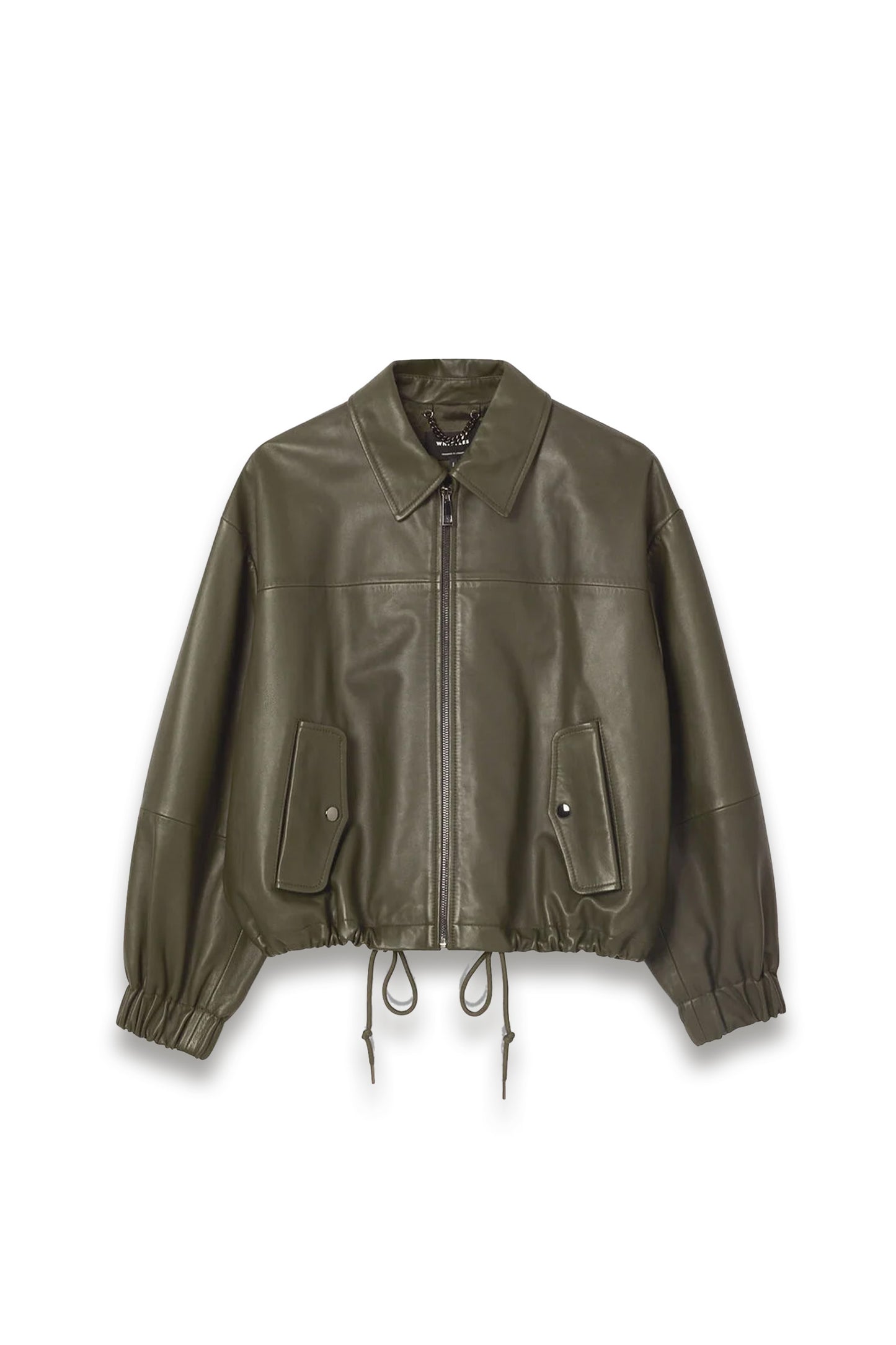 Funnel Neck Leather Bomber Jacket