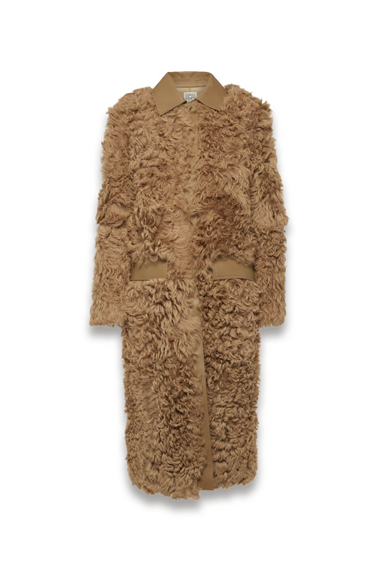 Leather-trimmed Shearling Coat