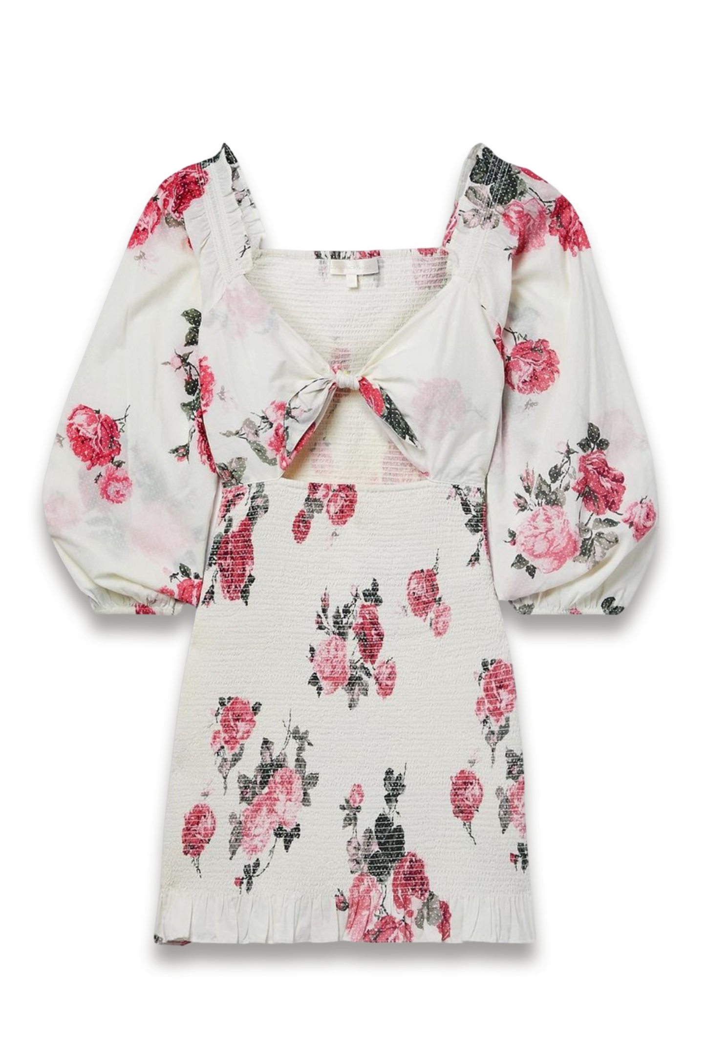 Kyndra tie-front cutout shirred floral-print cotton mini dress