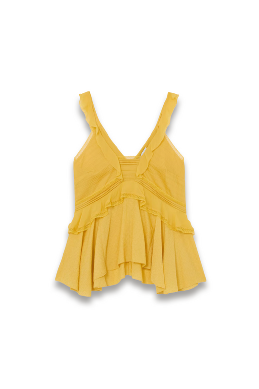Ruffle Babydoll Cami Top in Yellow
