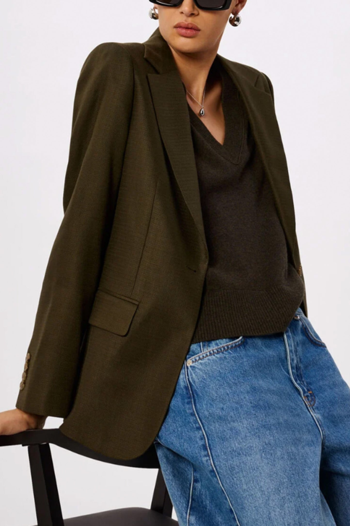 Khaki Relaxed Hopsack Blazer