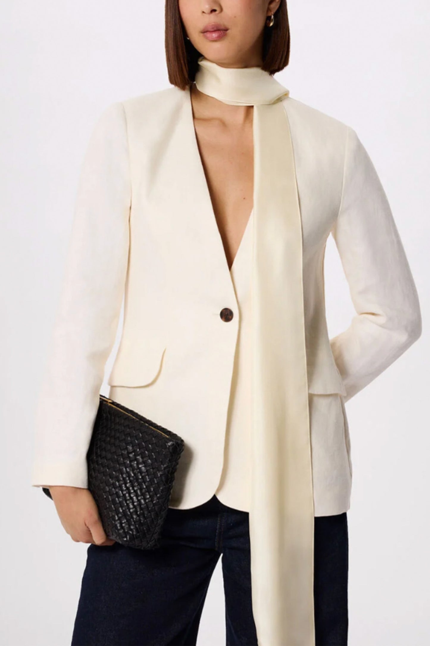 Ivory Collarless Linen Blazer