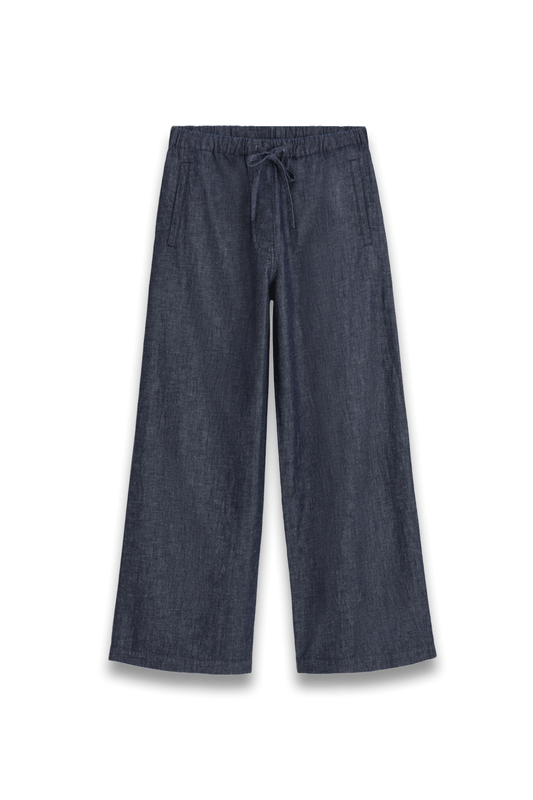 Denim Wide-Leg Drawstring Trousers