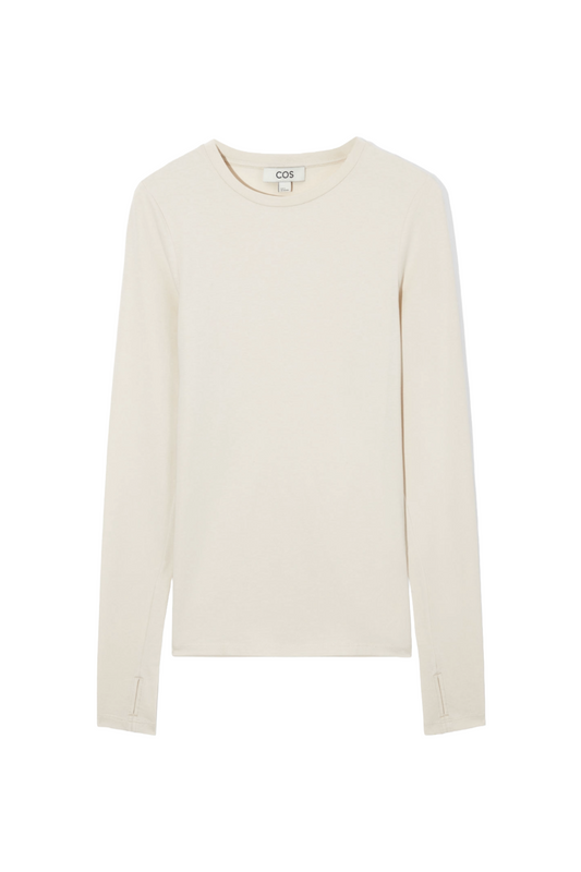 Slim-Fit Light Beige Long-Sleeve Top