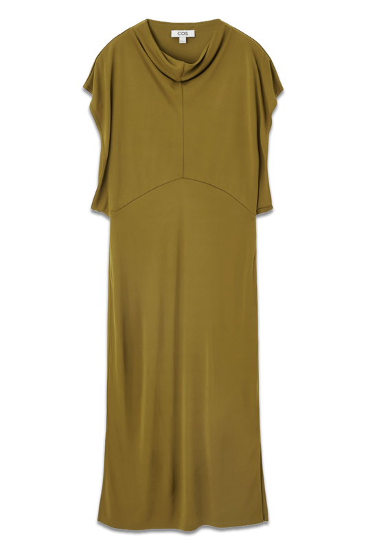 Draped Cowl-Neck Midi Dress