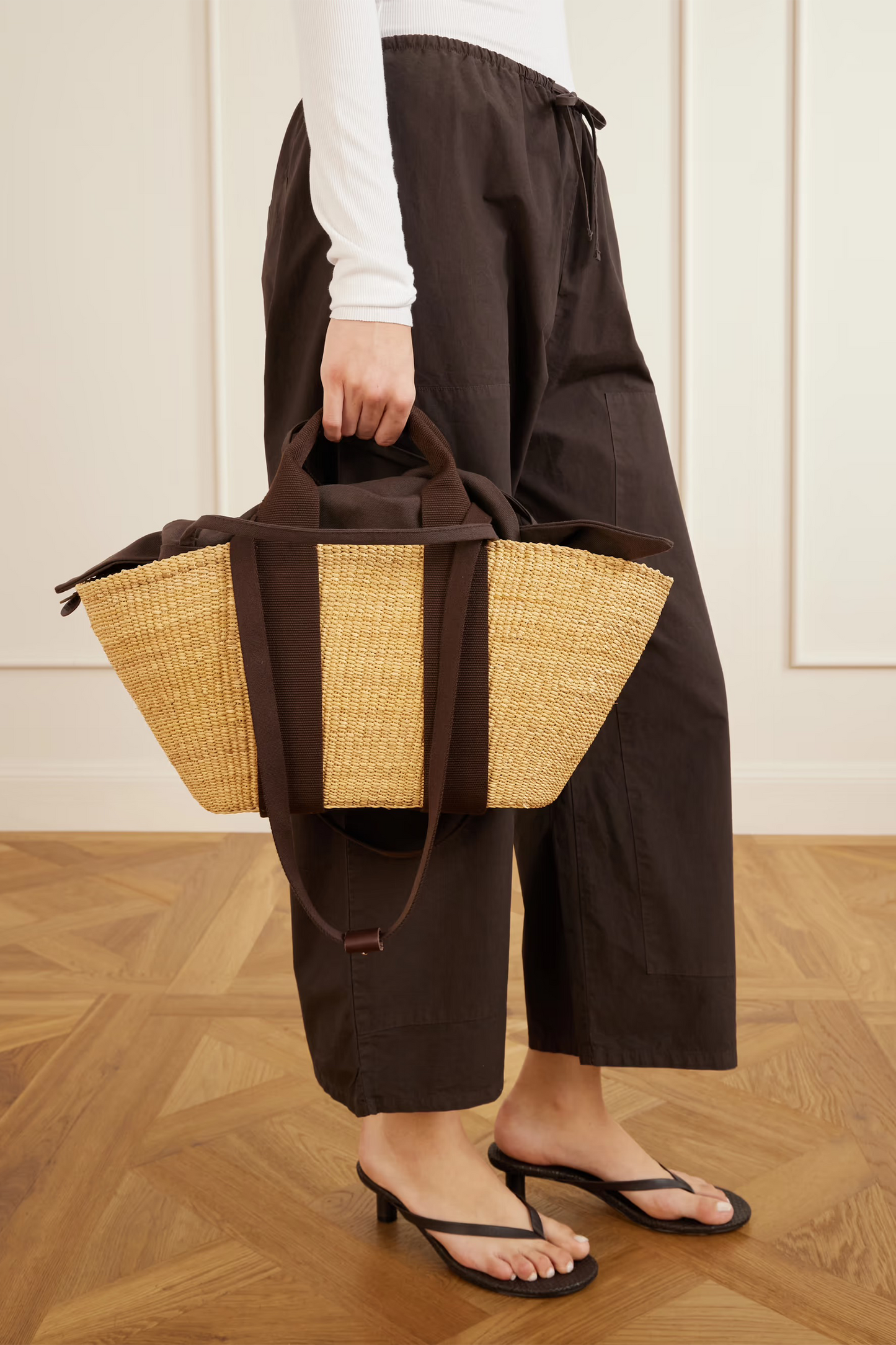 Cotton-trimmed Raffia Tote