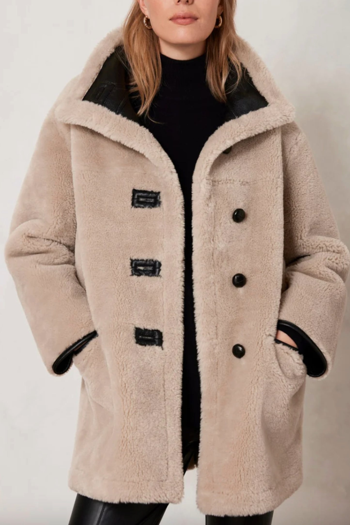 Cream Borg Funnel Neck Coat