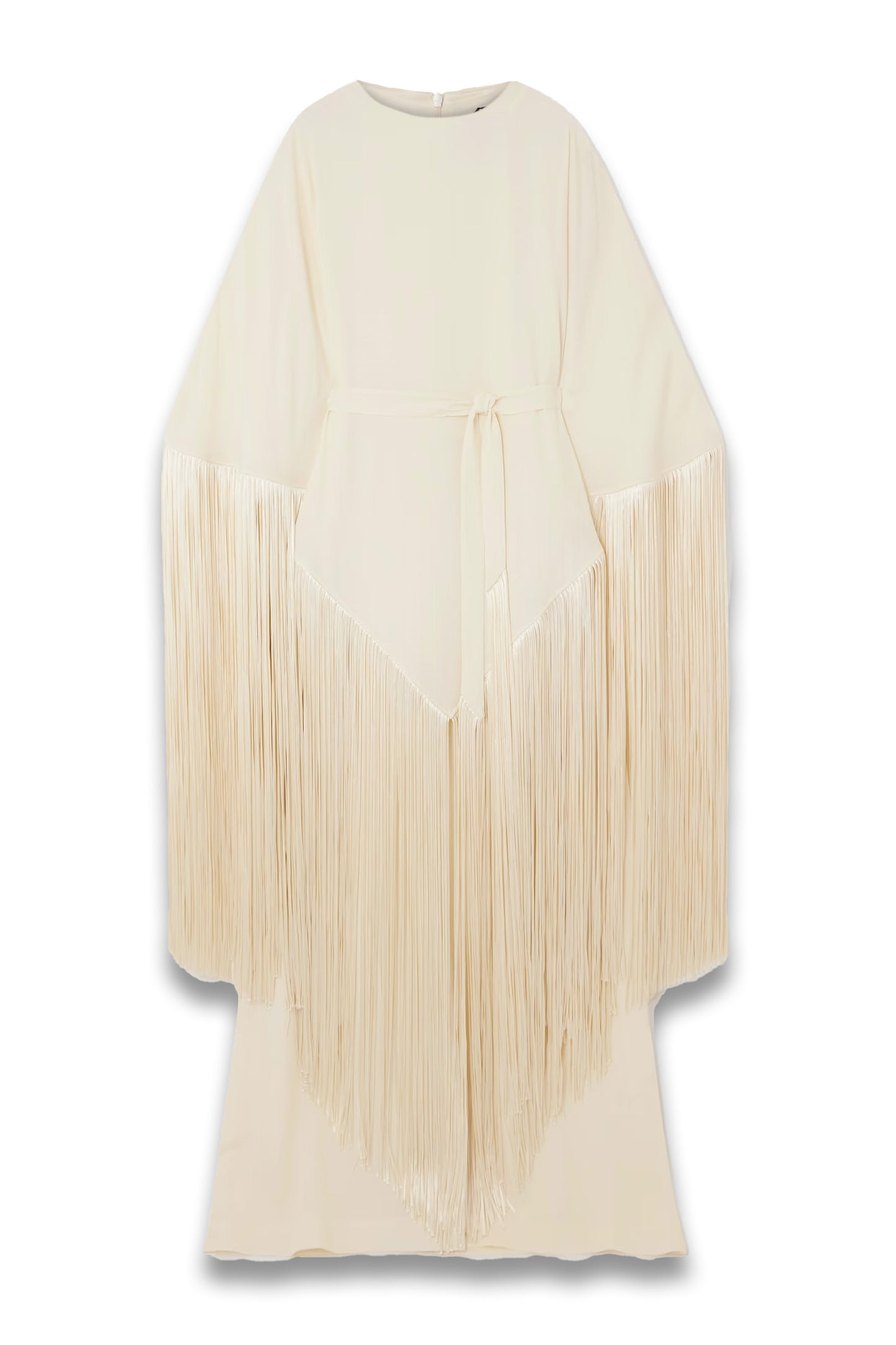Draped fringed crepe kaftan