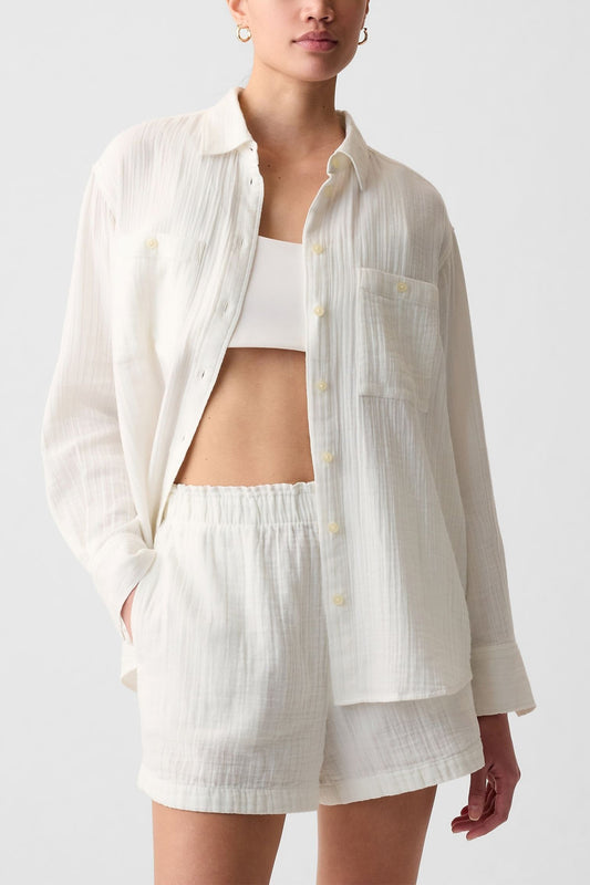 Crinkle Cotton Long Sleeve Oversize Shirt